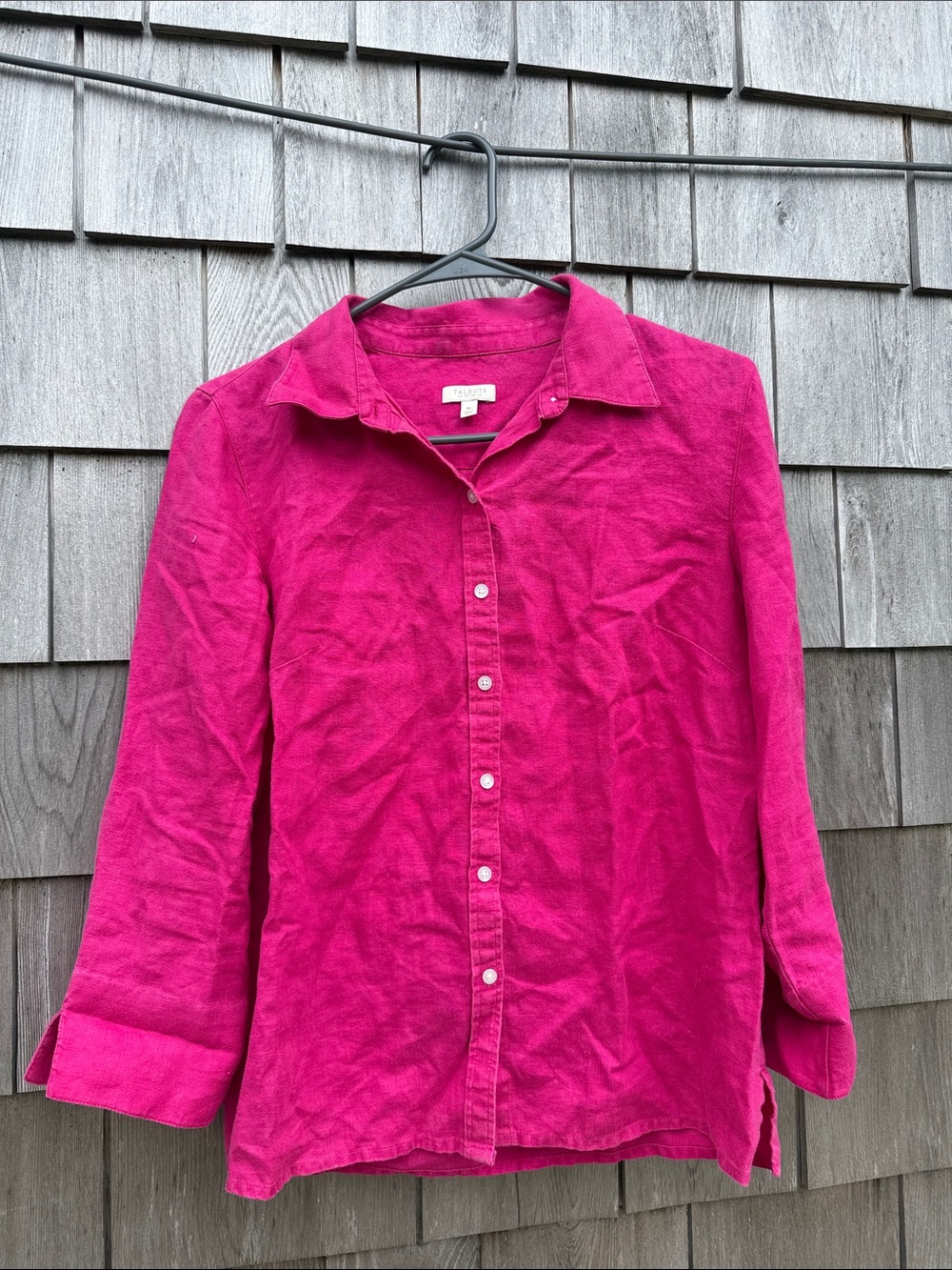 Talbots Bright Fuchsia Button-Front Linen Shirt